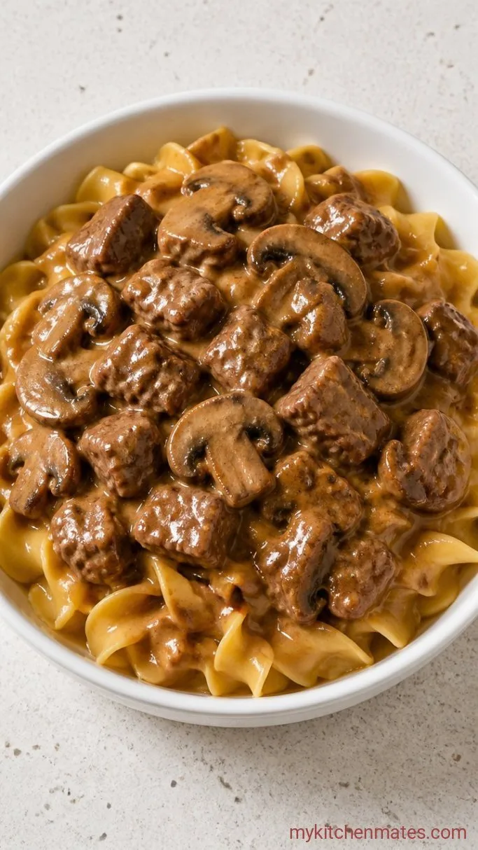 Creamy Slow Cooker Beef Stroganoff Step 5: Toss with Noodles and Serve