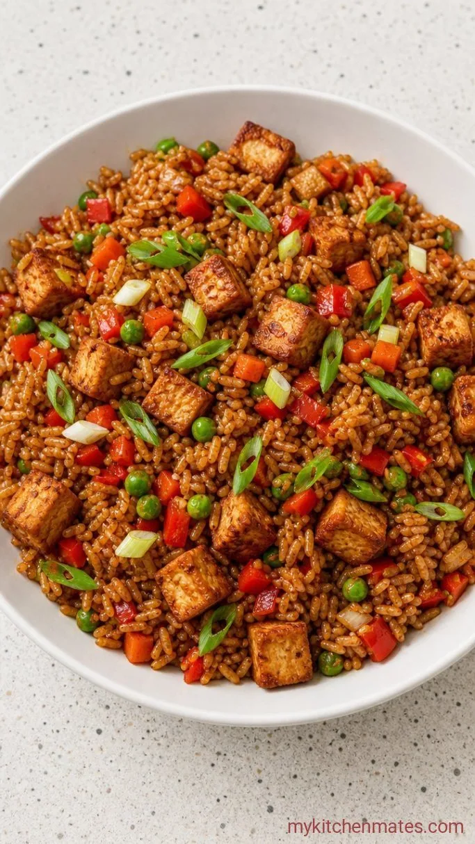 20-Minute Vegan Fried Rice with Crispy Tofu Step 5: Toss with Sauce and Serve
