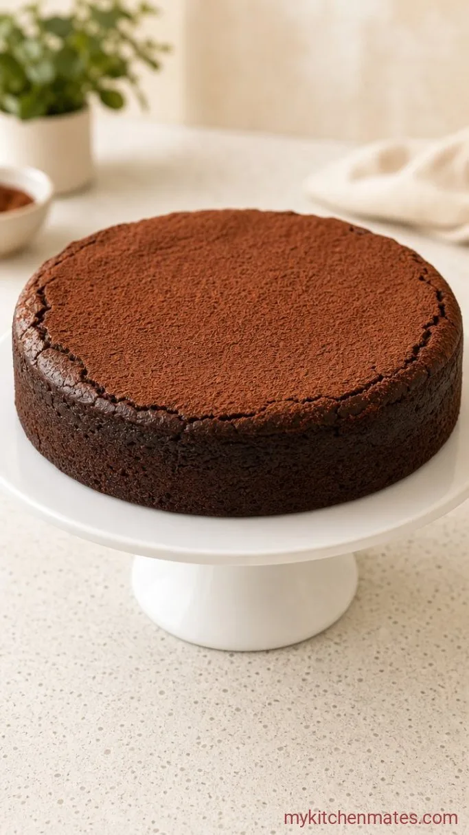 Rich Flourless Chocolate Truffle Cake Step 5: Turn Out and Dust with Cocoa