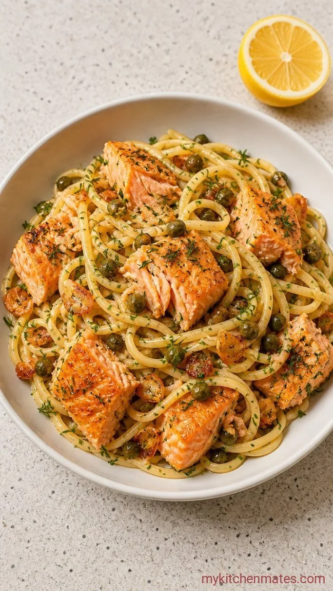 20-Minute Lemon Salmon Pasta with Capers and Dill Step 5: Twirl into Bowls and Finish with Dill