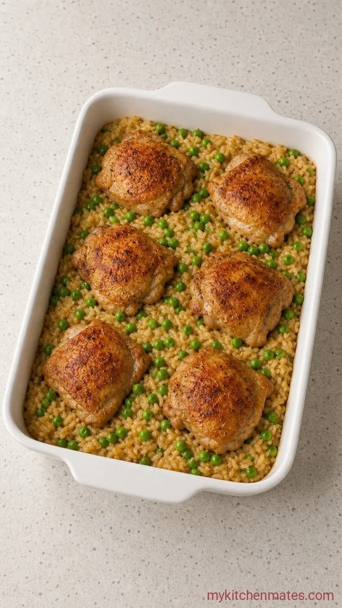 One-Pan Creamy Chicken and Rice Casserole Step 5: Uncover and Add the Peas