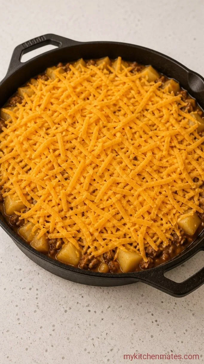 Cheesy Taco Potato Casserole Step 5: Uncover and Top with Cheese