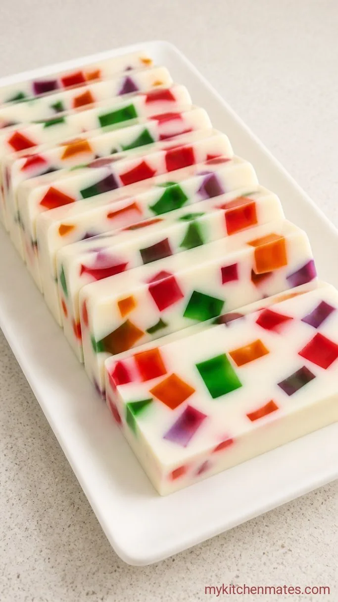 Easy Mexican Mosaic Jello Dessert (Gelatina de Mosaico) Step 5: Unmold and Slice the Dessert