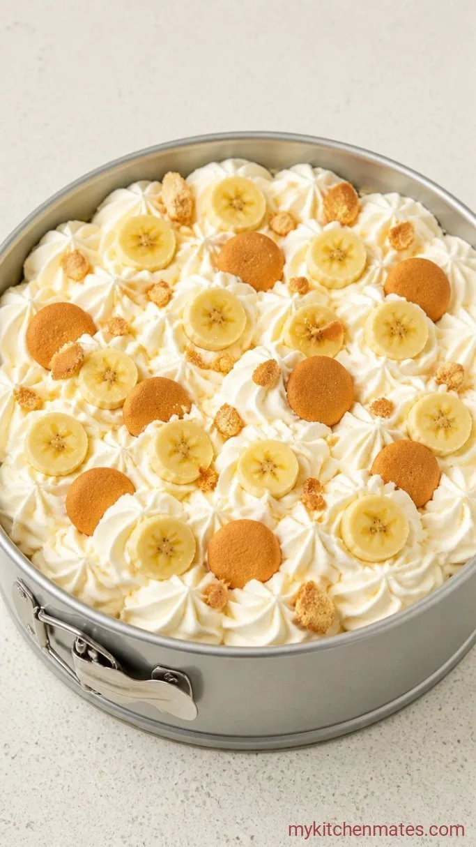 No-Bake Banana Pudding Cheesecake Step 5: Whip and Top the Cheesecake
