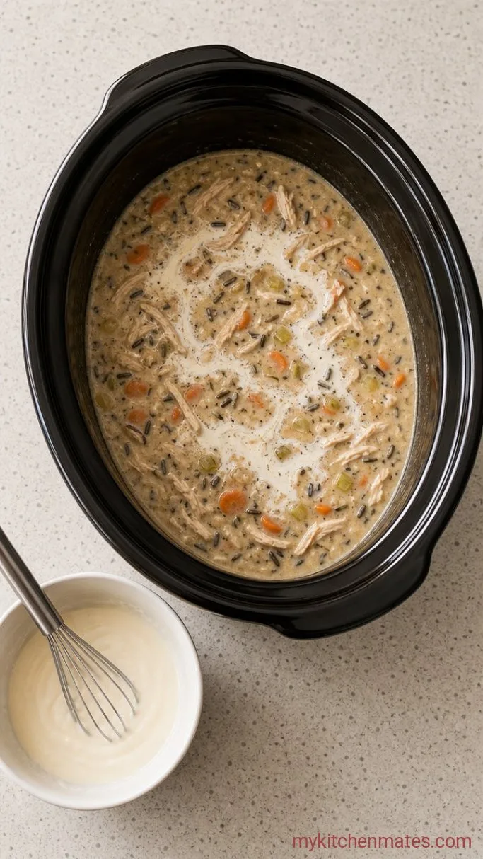 Creamy Crockpot Chicken Wild Rice Soup Step 5: Whisk in the Creamy Base