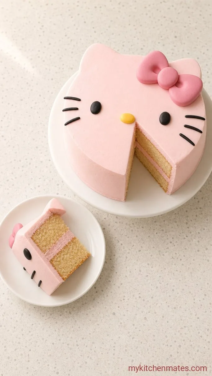 Hello Kitty Birthday Cake with Buttercream Face Tutorial Step 6: Add the Bow and Slice