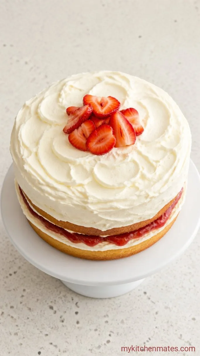Classic Vanilla Layer Cake with Strawberry Filling Step 6: Assemble and Frost the Cake