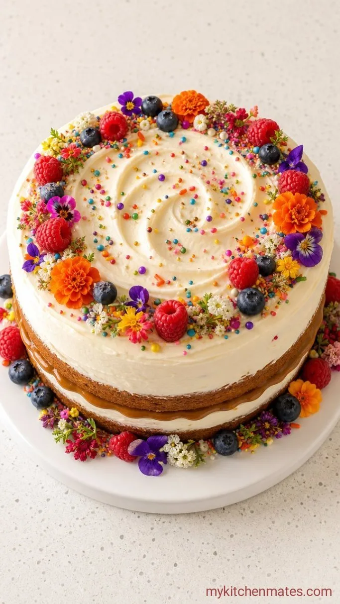 Mexican Chocolate Fiesta Cake with Spiced Dulce de Leche Step 6: Assemble and Frost
