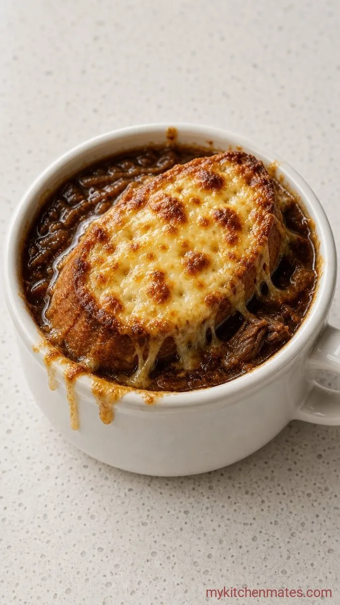 Slow-Braised French Onion Beef Short Rib Soup Step 6: Broil and Serve