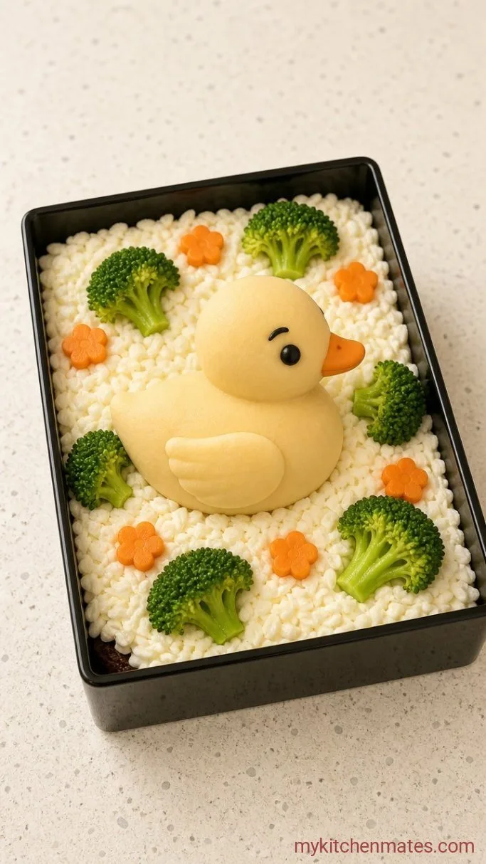 Adorable Duck Bento Cake (Cute Lunchbox-Inspired Mini Cake) Step 6: Build the Bento Scene