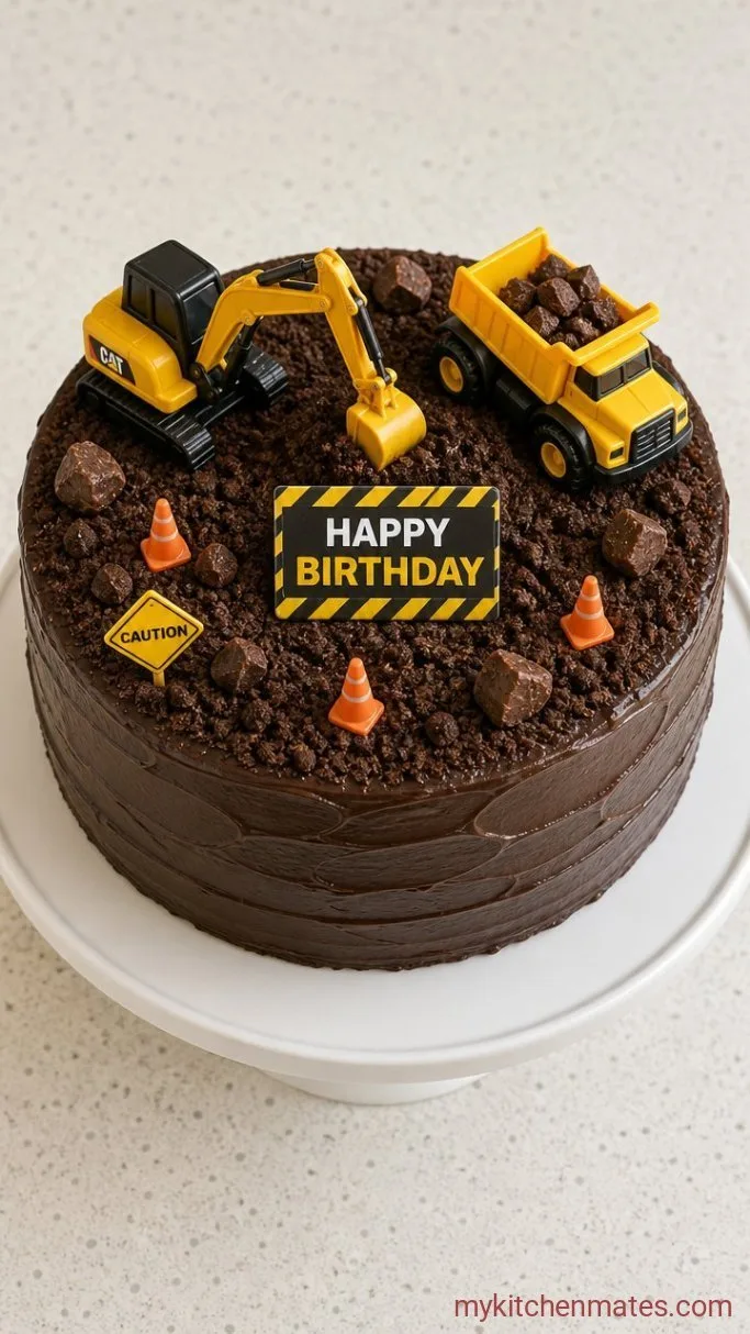 Construction Birthday Cake with Buttercream and Cookie Dirt Step 6: Build the Construction Site