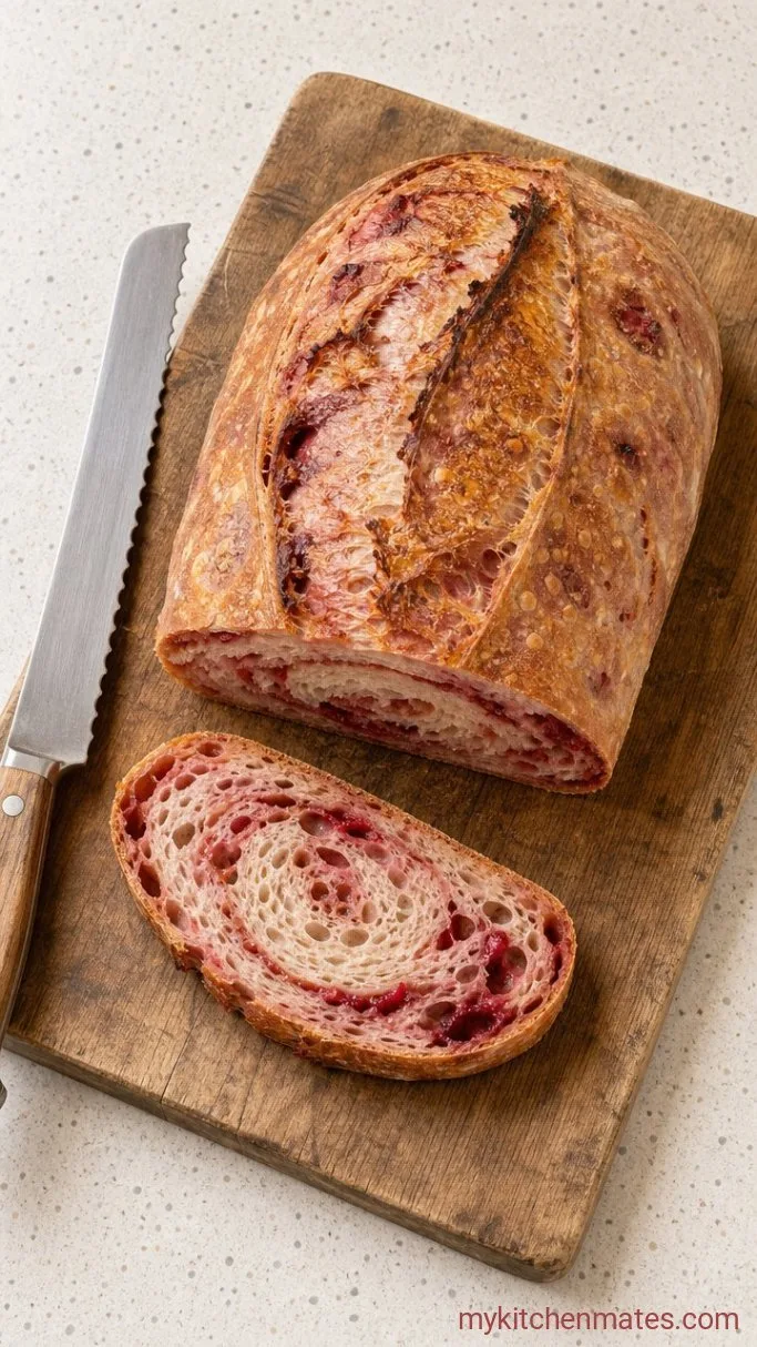 Strawberry Sourdough Bread with a Jammy Swirl Step 6: Cool and Slice to Reveal the Swirl