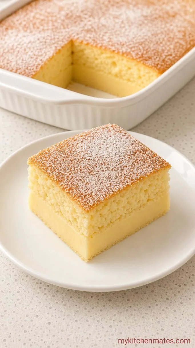 Vanilla Custard Cake That Magically Makes Three Layers Step 6: Cool, Dust, and Slice the Cake