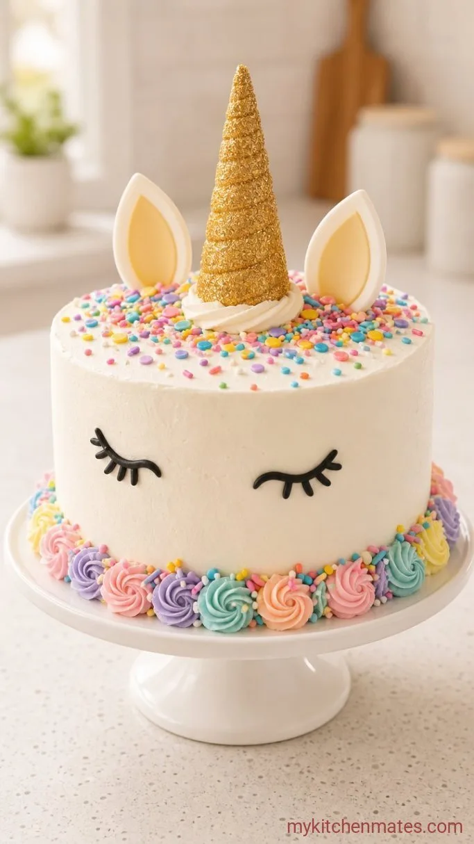 Easy Unicorn Birthday Cake with Rainbow Layers Step 6: Create the Unicorn Decorations