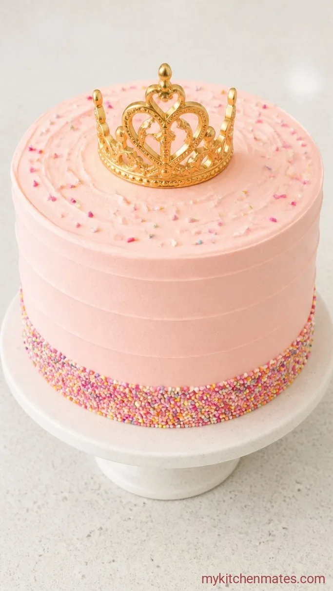 Princess Birthday Cake with Vanilla Buttercream Step 6: Decorate with Sprinkles and a Crown