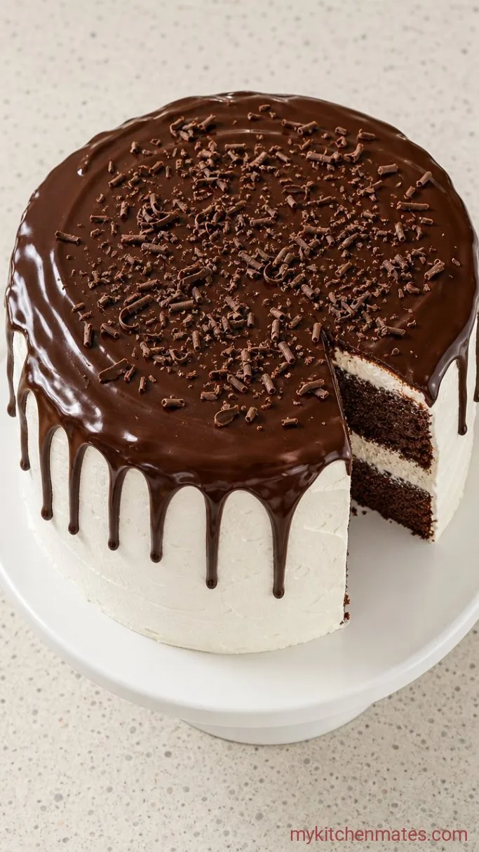 Rich Chocolate Cream Cake with Whipped Cream Frosting Step 6: Drizzle with Ganache and Serve