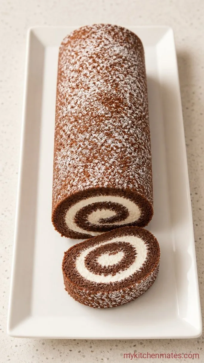 Foolproof Chocolate Roll Cake with Whipped Cream Step 6: Dust and Serve