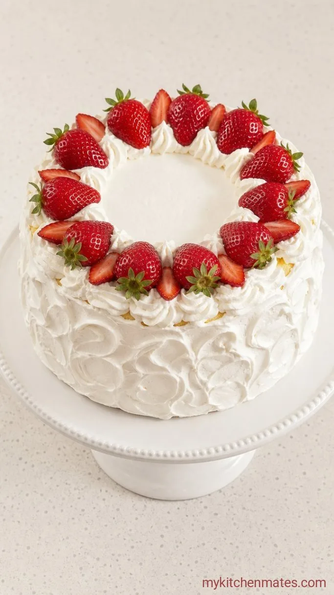Korean Birthday Cake: Light Sponge with Fresh Cream and Fruit Step 6: Frost and Decorate the Cake
