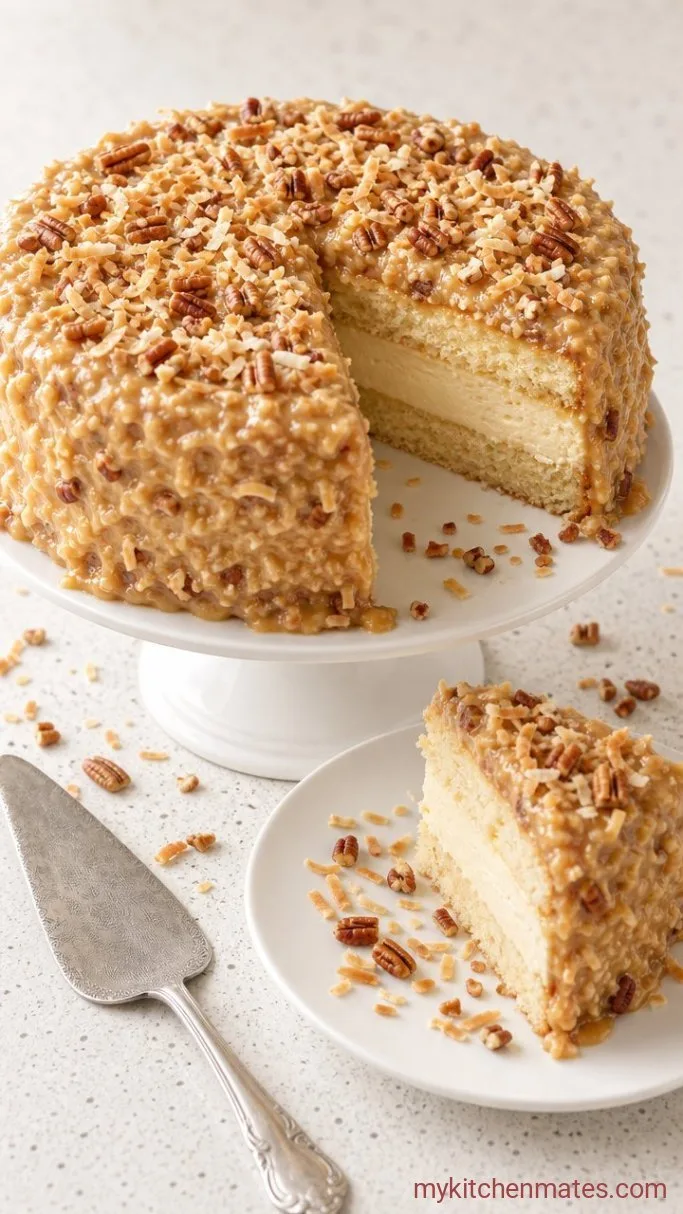 White German Chocolate Cake Cheesecake Step 6: Frost and Serve