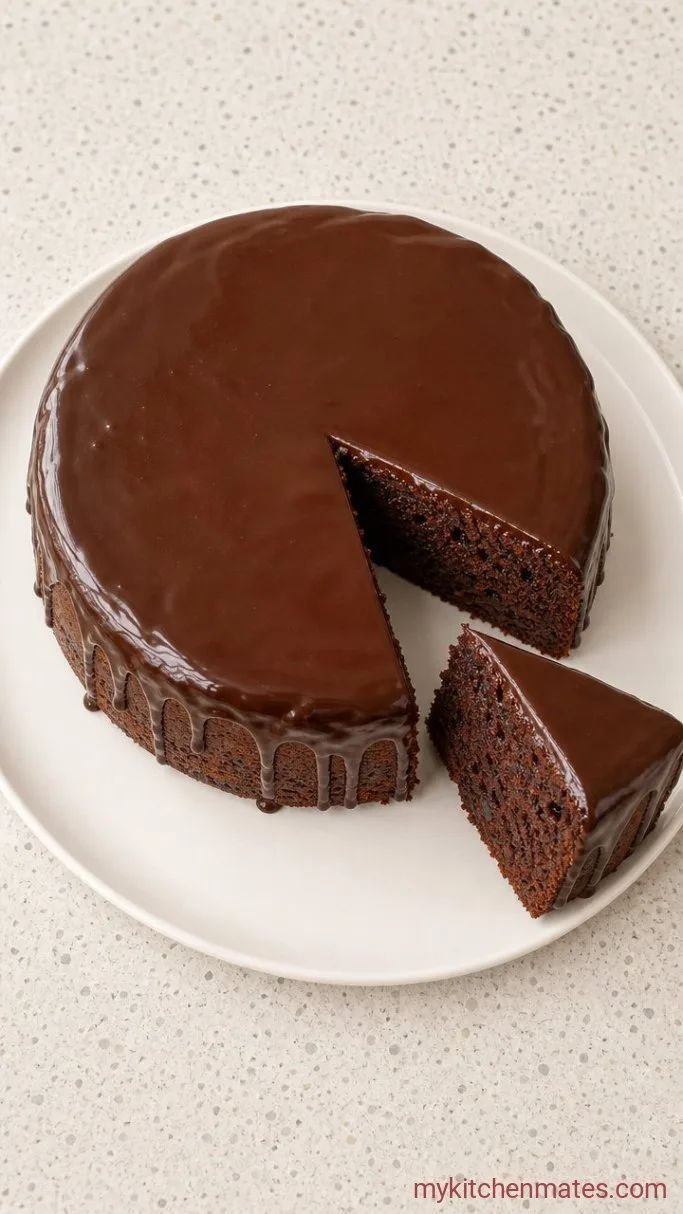 Easy Dubai Chocolate Cake (One Bowl, No Mixer) Step 6: Frost and Slice the Cake