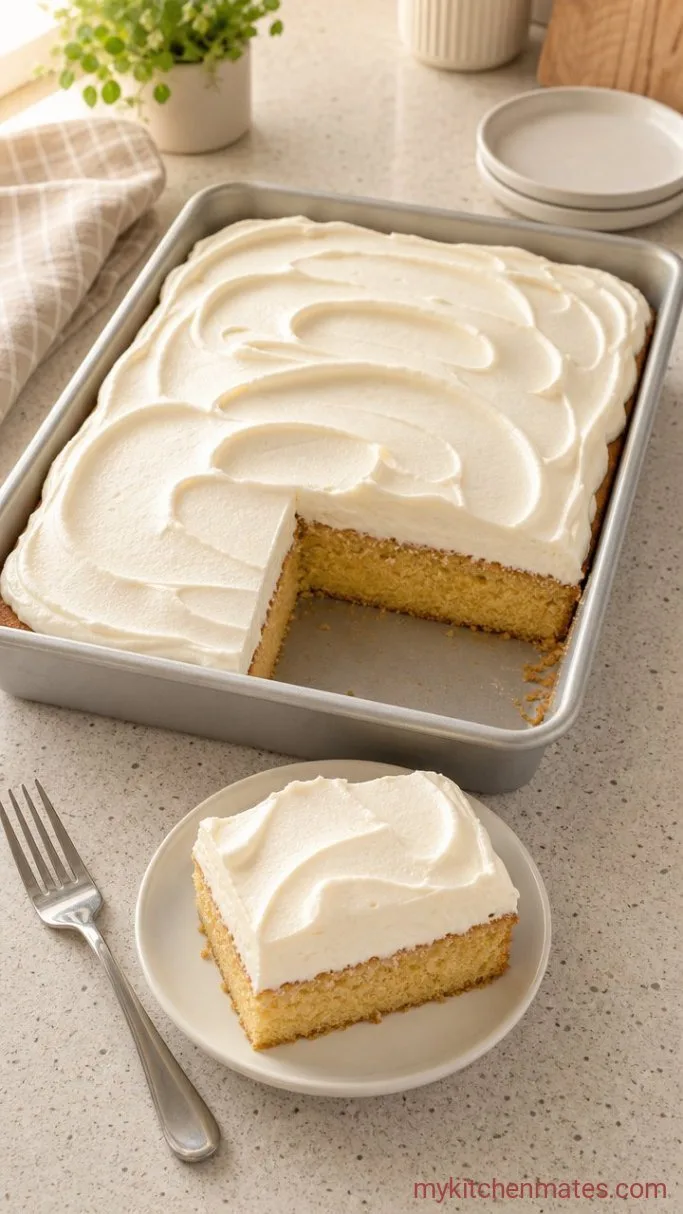 Soft Vanilla Sheet Cake with Vanilla Buttercream Step 6: Frost the Top and Serve