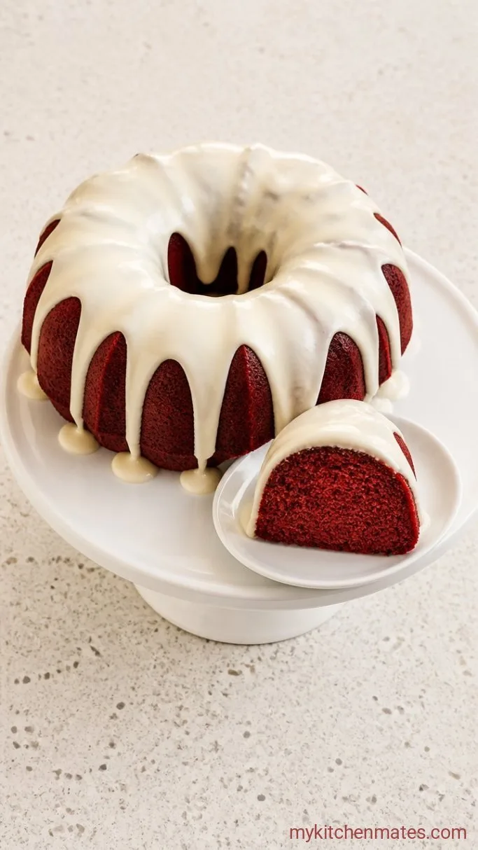 Red Velvet Bundt Cake with Cream Cheese Glaze Step 6: Glaze the Cooled Cake and Slice