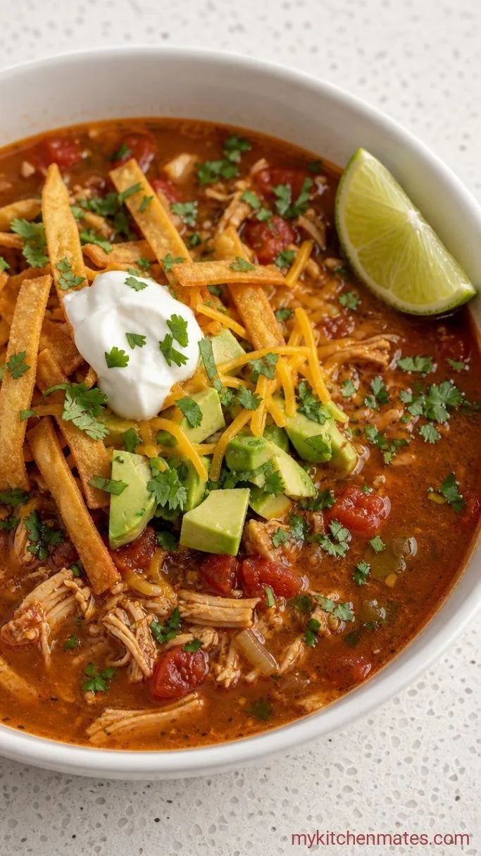 30-Minute Low Carb Chicken Tortilla Soup Step 6: Ladle and Garnish