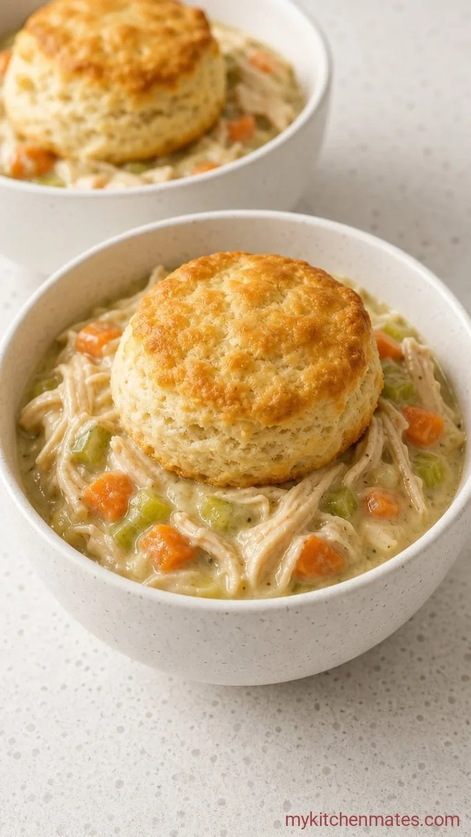 Creamy Crockpot Chicken and Biscuits Step 6: Ladle into Bowls and Serve