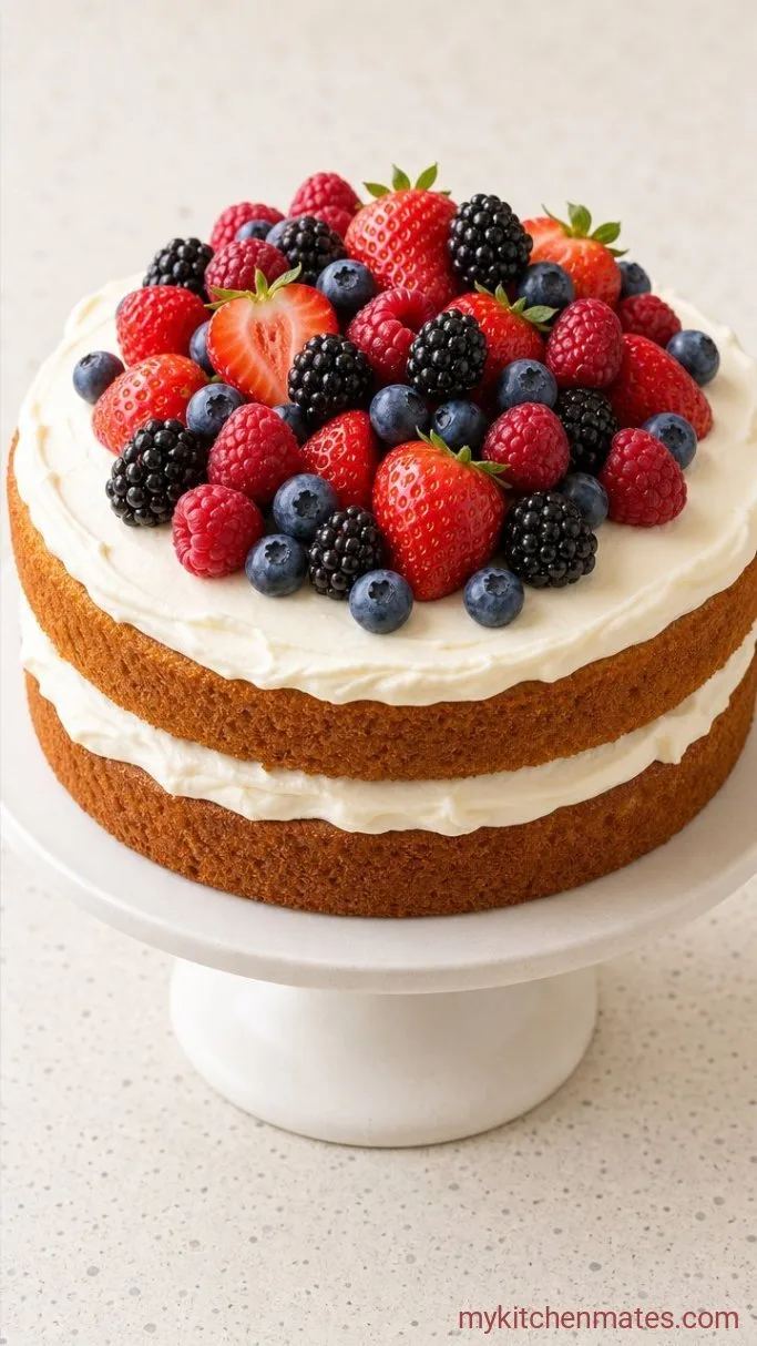 Showstopper Fruit Birthday Cake (No Piping Required) Step 6: Layer and Top with Fresh Fruit