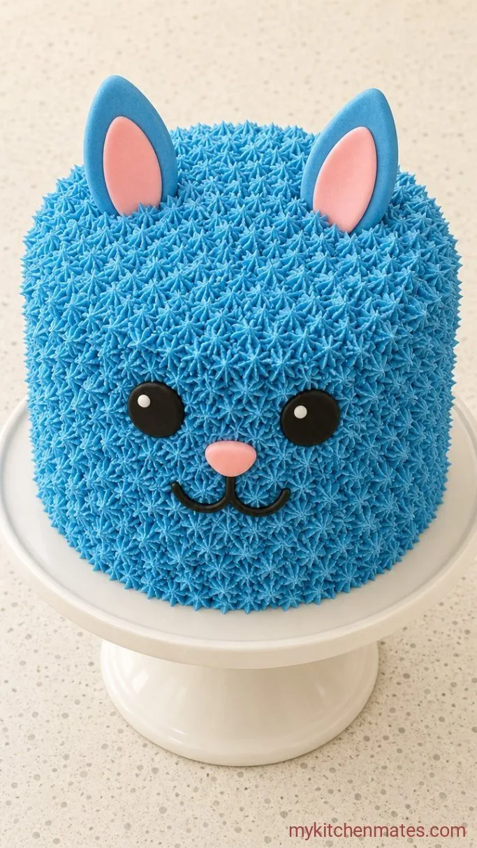 Stitch Birthday Cake Step 6: Pipe the Fur and Finish the Face
