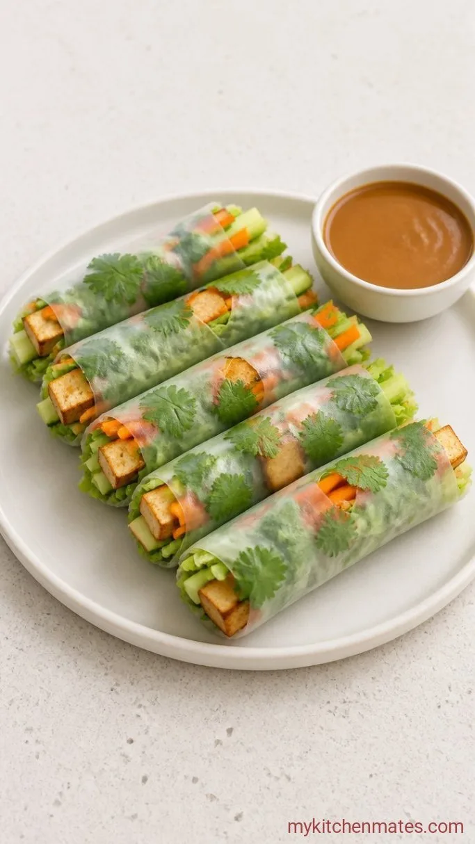 Fresh Vegetarian Spring Rolls with Crispy Tofu Step 6: Roll and Serve