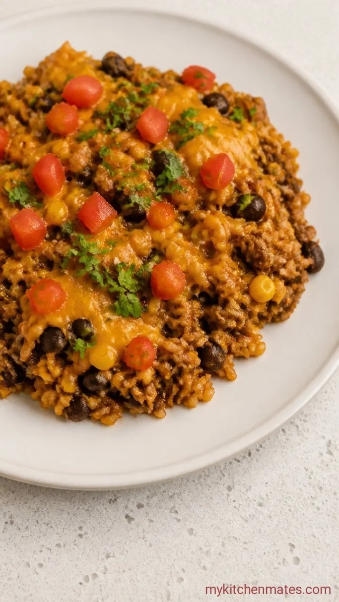 One-Pan Cheesy Taco Rice Bake Step 6: Scoop and Serve