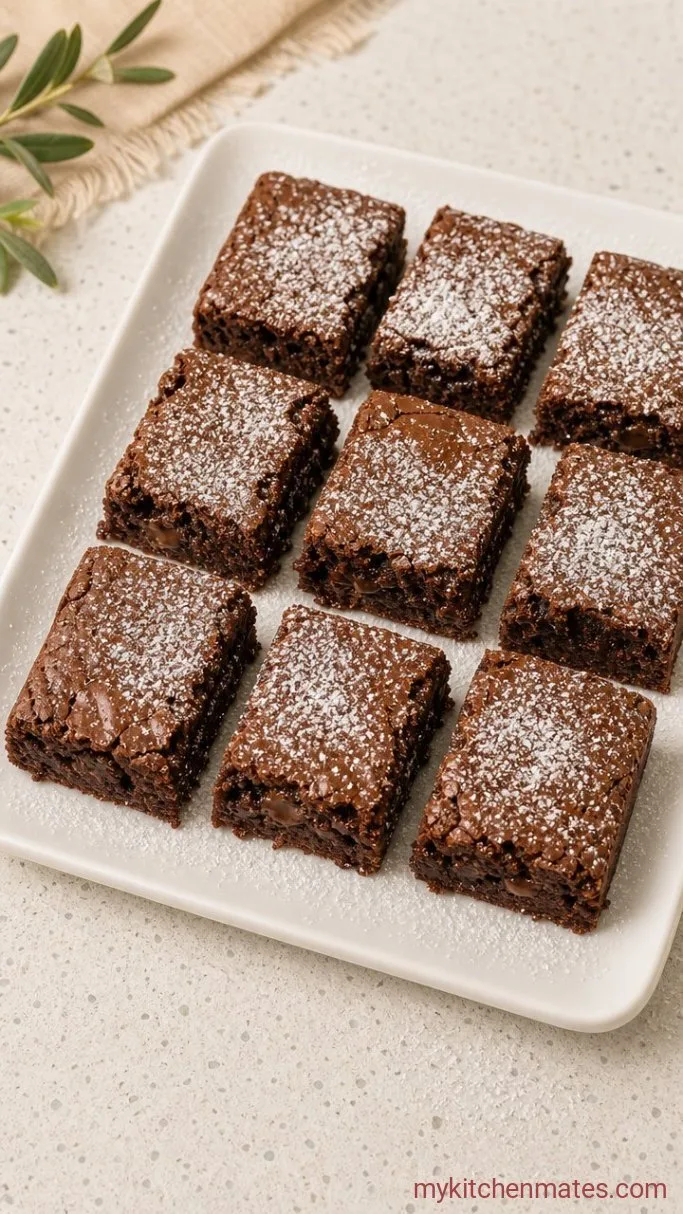 One-Bowl Fudgy Chocolate Brownie Cake Step 6: Slice and Dust with Powdered Sugar