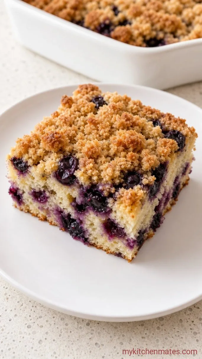 Tender Blueberry Coffee Crumb Cake with Buttery Streusel Topping Step 6: Slice and Serve Warm