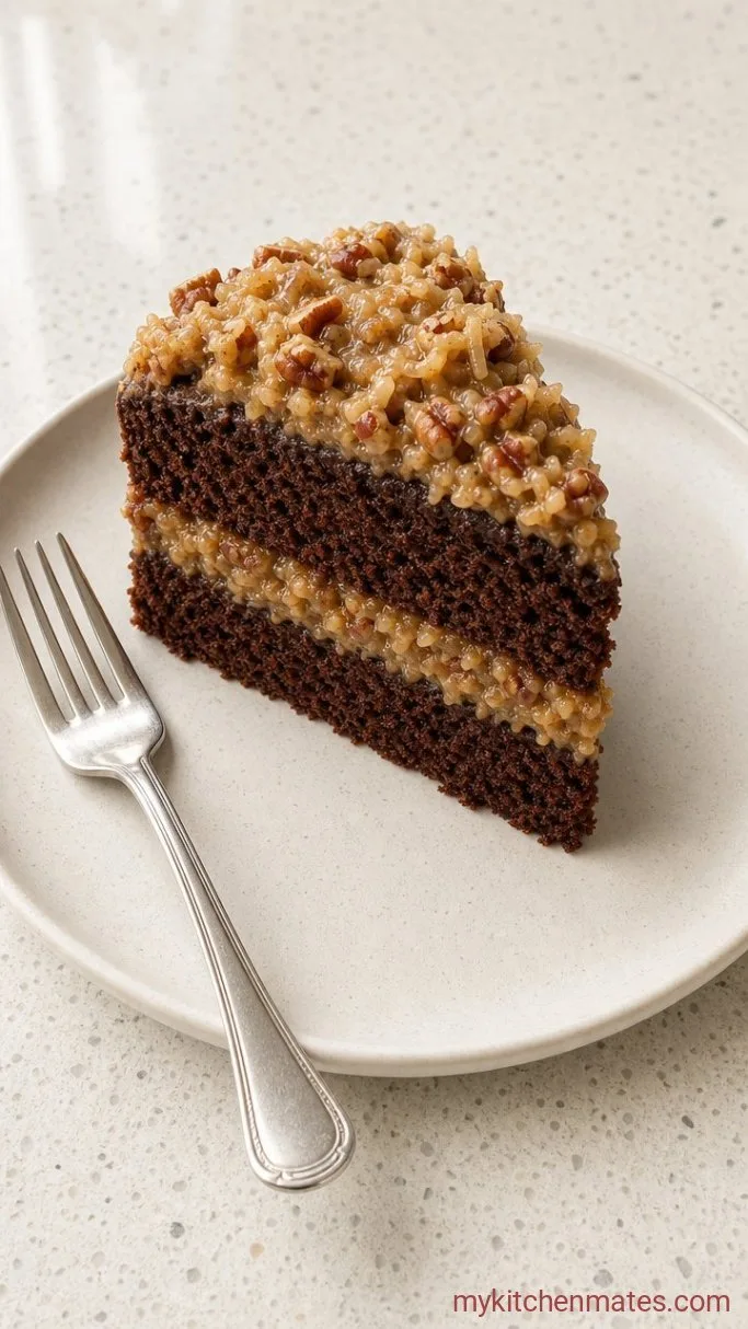 Classic German Chocolate Cake with Coconut-Pecan Frosting Step 6: Slice and Serve