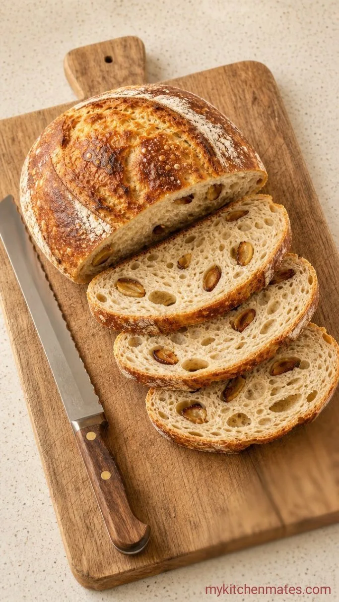 Roasted Garlic Sourdough Bread with a Buttery, Crisp Crust Step 6: Slice and Serve