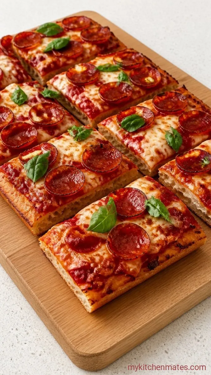 Crispy Sheet Pan Pizza for a Crowd Step 6: Slice and Serve