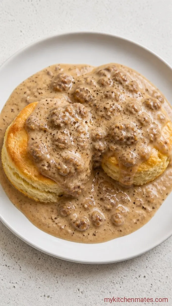Pioneer Woman's Biscuits and Gravy From Scratch Step 6: Split the Biscuits and Ladle the Gravy