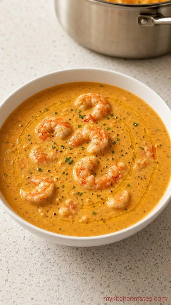 Creamy Shrimp Bisque with Sherry Step 6: Swirl in the Butter and Ladle