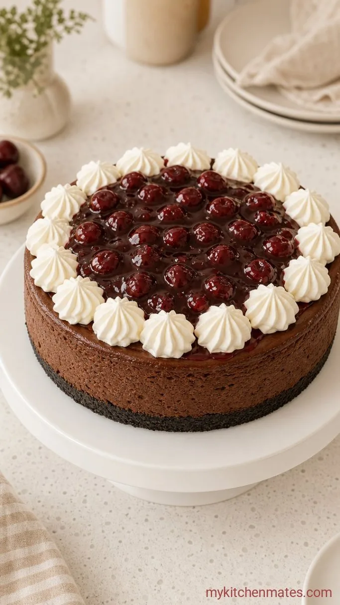 Black Forest Cheesecake with Cherry Topping Step 6: Top and Serve