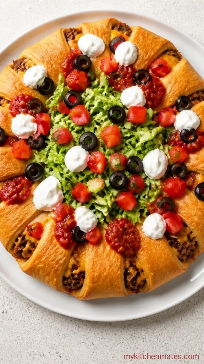 Easy Taco Ring with Crescent Rolls Step 6: Top and Serve