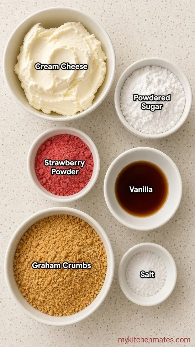 Creamy No-Bake Strawberry Cheesecake Bites Ingredients