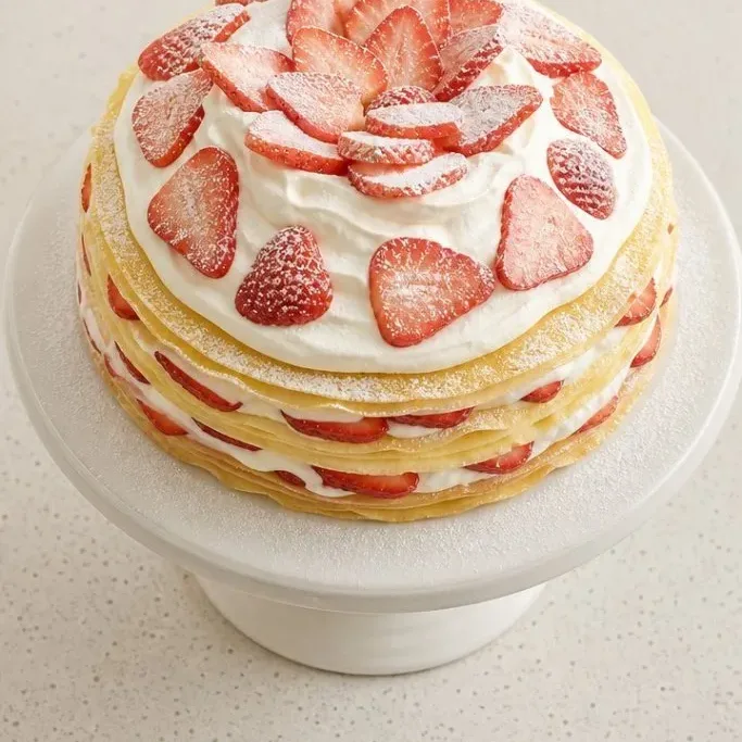No-Bake Strawberry Crepe Cake (20 Layers) Strawberry Crepe Cake
