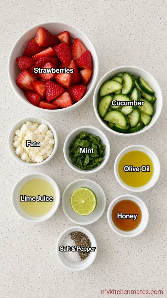 10-Minute Strawberry Cucumber Salad with Feta and Mint Ingredients