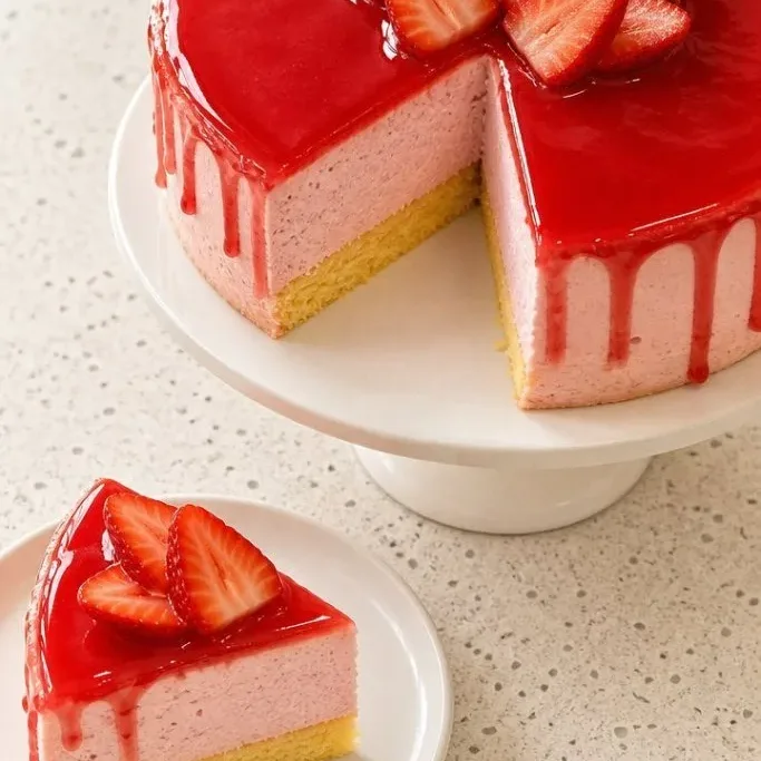Strawberry Mousse Cake with Fresh Strawberry Mirror Glaze Strawberry Mousse Cake