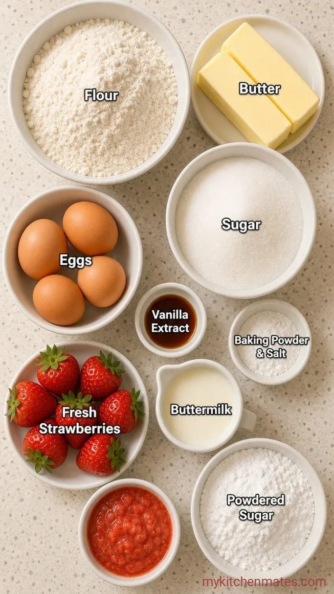 Strawberry Pound Cake with Fresh Strawberry Glaze Ingredients