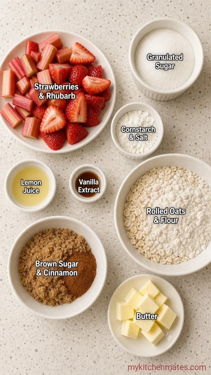 Strawberry Rhubarb Crisp with a Buttery Oat Topping Ingredients