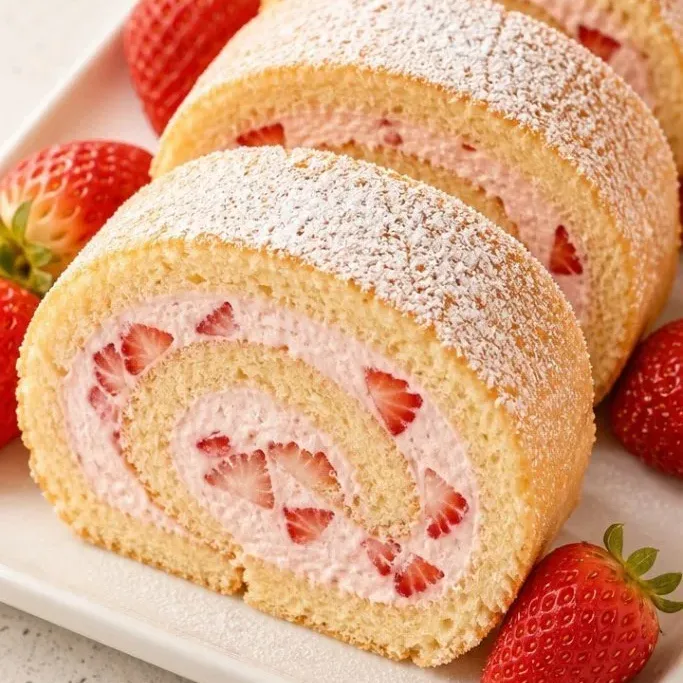 Fluffy Strawberry Roll Cake with Fresh Strawberry Cream Strawberry Roll Cake