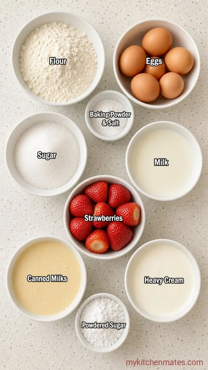 Strawberry Tres Leches Cake Soaked in Real Strawberry Milk Ingredients
