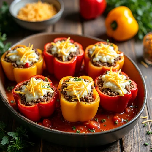 Stuffed Bell Peppers with Seasoned Ground Beef